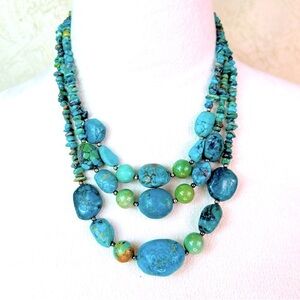 JAY KING TRIPLE STRAND GRADUATED TURQUOISE AND STERLING SILVER BEADED NECKLACE
